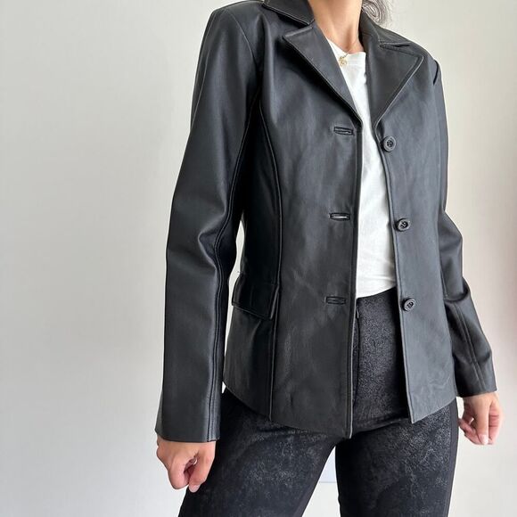 Vintage Leather Jacket Womens Small Button Front Goth Punk Minimalist Tanners NY - Picture 2 of 9